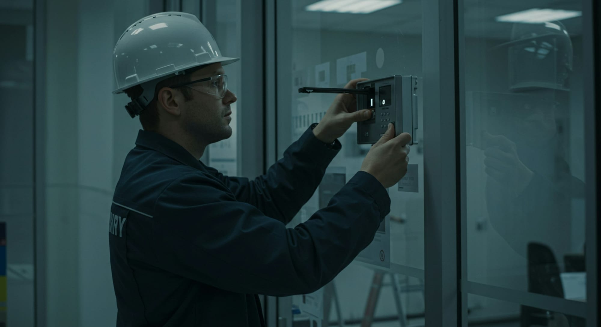 STLiften-technicus installeert een elektrisch besturingssysteem